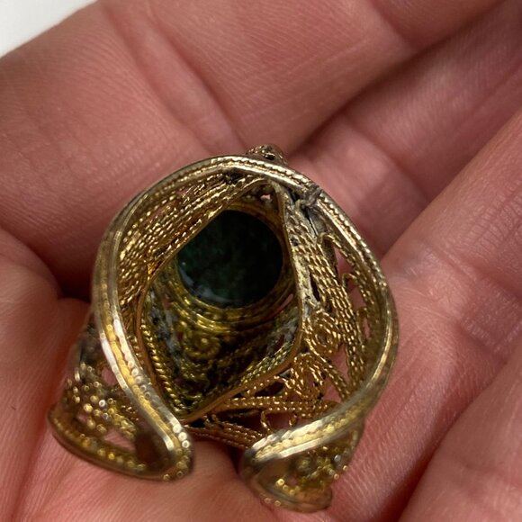Vtg 10K Yellow Gold Over Sterling Silver Filigree Eilat Stone Ring Size 8 - Picture 9 of 13